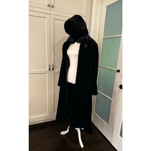 Nuage Women's Black Faux Fur Long Sleeve Hooded Long Opera Overcoat Size Large